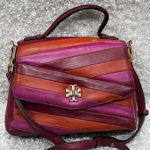 Tory Burch Kira Pink Leather Structured Bag with Gold Tone Hardware